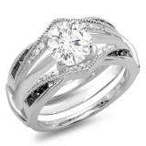 0.50 Carat (ctw) 10K White Gold Round Black & White Diamond Ladies Anniversary Wedding Band Enhancer Guard Double Ring 1/2 CT