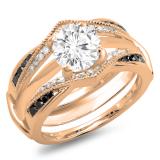 0.50 Carat (ctw) 14K Rose Gold Round Black & White Diamond Ladies Anniversary Wedding Band Enhancer Guard Double Ring 1/2 CT