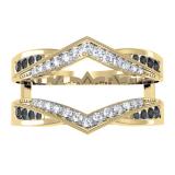 0.50 Carat (ctw) 14K Yellow Gold Round Black & White Diamond Ladies Anniversary Wedding Band Enhancer Guard Double Ring 1/2 CT