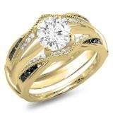 0.50 Carat (ctw) 14K Yellow Gold Round Black & White Diamond Ladies Anniversary Wedding Band Enhancer Guard Double Ring 1/2 CT