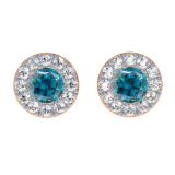 0.20 Carat (ctw) 10K Rose Gold Round Blue & White Diamond Ladies Cluster Halo Style Stud Earrings 1/5 CT