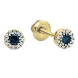 0.20 Carat (ctw) 10K Yellow Gold Round Blue & White Diamond Ladies Cluster Halo Style Stud Earrings 1/5 CT