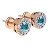 0.20 Carat (ctw) 14K Rose Gold Round Blue & White Diamond Ladies Cluster Halo Style Stud Earrings 1/5 CT