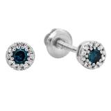 0.20 Carat (ctw) 14K White Gold Round Blue & White Diamond Ladies Cluster Halo Style Stud Earrings 1/5 CT