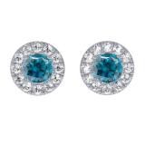 0.20 Carat (ctw) 14K White Gold Round Blue & White Diamond Ladies Cluster Halo Style Stud Earrings 1/5 CT