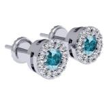 0.20 Carat (ctw) 14K White Gold Round Blue & White Diamond Ladies Cluster Halo Style Stud Earrings 1/5 CT