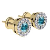 0.20 Carat (ctw) 14K Yellow Gold Round Blue & White Diamond Ladies Cluster Halo Style Stud Earrings 1/5 CT