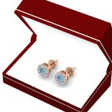 0.20 Carat (ctw) 18K Rose Gold Round Blue & White Diamond Ladies Cluster Halo Style Stud Earrings 1/5 CT
