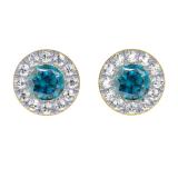 0.20 Carat (ctw) 18K Yellow Gold Round Blue & White Diamond Ladies Cluster Halo Style Stud Earrings 1/5 CT