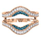 0.50 Carat (ctw) 14K Rose Gold Round Blue & White Diamond Ladies Anniversary Wedding Band Enhancer Guard Double Ring 1/2 CT