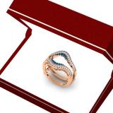 0.50 Carat (ctw) 14K Rose Gold Round Blue & White Diamond Ladies Anniversary Wedding Band Enhancer Guard Double Ring 1/2 CT