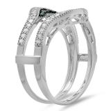 0.50 Carat (ctw) 14K White Gold Round Blue & White Diamond Ladies Anniversary Wedding Band Enhancer Guard Double Ring 1/2 CT