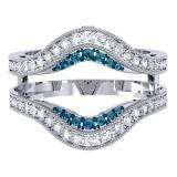 0.50 Carat (ctw) 14K White Gold Round Blue & White Diamond Ladies Anniversary Wedding Band Enhancer Guard Double Ring 1/2 CT