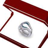 0.50 Carat (ctw) 14K White Gold Round Blue & White Diamond Ladies Anniversary Wedding Band Enhancer Guard Double Ring 1/2 CT