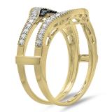 0.50 Carat (ctw) 14K Yellow Gold Round Blue & White Diamond Ladies Anniversary Wedding Band Enhancer Guard Double Ring 1/2 CT