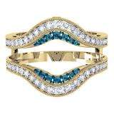 0.50 Carat (ctw) 14K Yellow Gold Round Blue & White Diamond Ladies Anniversary Wedding Band Enhancer Guard Double Ring 1/2 CT