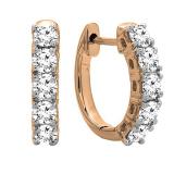 0.50 Carat (ctw) 14K Rose Gold Real Round Cut White Diamond Ladies Huggies Hoop Earrings 1/2 CT