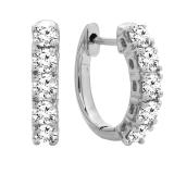 0.50 Carat (ctw) 18K White Gold Real Round Cut White Diamond Ladies Huggies Hoop Earrings 1/2 CT