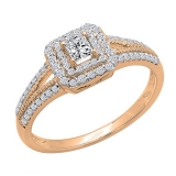 0.50 Carat (ctw) 10K Rose Gold Princess & Round Cut Diamond Ladies Split Shank Bridal Halo Engagement Ring 1/2 CT