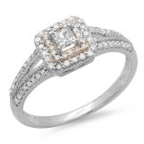 0.50 Carat (ctw) Two Tone Rose Gold Plated 14K White Gold Princess & Round Cut Diamond Ladies Split Shank Bridal Halo Engagement Ring 1/2 CT