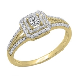 0.50 Carat (ctw) 18K Yellow Gold Princess & Round Cut Diamond Ladies Split Shank Bridal Halo Engagement Ring 1/2 CT