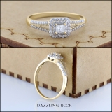 0.50 Carat (ctw) 18K Yellow Gold Princess & Round Cut Diamond Ladies Split Shank Bridal Halo Engagement Ring 1/2 CT
