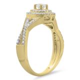 0.60 Carat (ctw) 10K Yellow Gold Round Cut Diamond Ladies Crossover Swirl Bridal Halo Engagement Ring