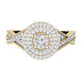 0.60 Carat (ctw) 10K Yellow Gold Round Cut Diamond Ladies Crossover Swirl Bridal Halo Engagement Ring