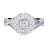 0.60 Carat (ctw) 14K White Gold Round Cut Diamond Ladies Crossover Swirl Bridal Halo Engagement Ring