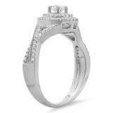 0.60 Carat (ctw) 18K White Gold Round Cut Diamond Ladies Crossover Swirl Bridal Halo Engagement Ring