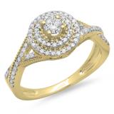 0.60 Carat (ctw) 18K Yellow Gold Round Cut Diamond Ladies Crossover Swirl Bridal Halo Engagement Ring