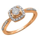 0.50 Carat (ctw) 10K Rose Gold Round Diamond Ladies Halo Style Bridal Engagement Ring 1/2 CT