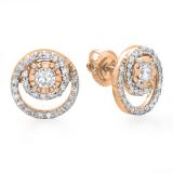 0.80 Carat (ctw) 14K Rose Gold Round Cut Diamond Ladies Cluster Swirl Stud Earrings 3/4 CT