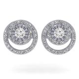 0.80 Carat (ctw) 14K White Gold Round Cut Diamond Ladies Cluster Swirl Stud Earrings 3/4 CT