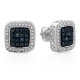 0.05 Carat (ctw) Sterling Silver Real Round Cut Blue & White Diamond Ladies Stud Earrings
