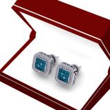 0.05 Carat (ctw) Sterling Silver Real Round Cut Blue & White Diamond Ladies Stud Earrings