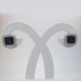 0.05 Carat (ctw) Sterling Silver Real Round Cut Blue & White Diamond Ladies Stud Earrings