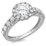 1.35 Carat (ctw) 14K White Gold Round Cut Diamond Ladies Bridal Cluster Halo Style Engagement Ring
