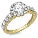 1.35 Carat (ctw) 14K Yellow Gold Round Cut Diamond Ladies Bridal Cluster Halo Style Engagement Ring