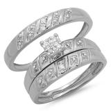 0.08 Carat (ctw) 10K White Gold Round White Diamond Men & Women's Engagement Ring Bridal Trio Set