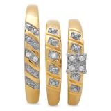 0.08 Carat (ctw) 10K Yellow Gold Round White Diamond Men & Women's Engagement Ring Bridal Trio Set