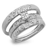 0.08 Carat (ctw) 14K White Gold Round White Diamond Men & Women's Engagement Ring Bridal Trio Set