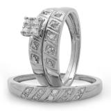 0.08 Carat (ctw) 14K White Gold Round White Diamond Men & Women's Engagement Ring Bridal Trio Set