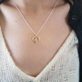0.05 Carat (ctw) 10K Yellow Gold Real Round Diamond Ladies Double Dolphin Heart Pendant