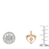 0.05 Carat (ctw) 14K Rose Gold Real Round Diamond Ladies Double Dolphin Heart Pendant