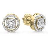 0.55 Carat (ctw) 10K Yellow Gold Real Round Cut White Diamond Ladies Cluster Flower Halo Stud Earrings 1/2 CT