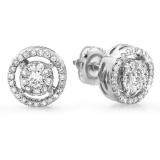 0.55 Carat (ctw) 14K White Gold Real Round Cut White Diamond Ladies Cluster Flower Halo Stud Earrings 1/2 CT