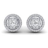 0.55 Carat (ctw) 14K White Gold Real Round Cut White Diamond Ladies Cluster Flower Halo Stud Earrings 1/2 CT
