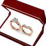 1.50 Carat (ctw) 10K Rose Gold Princess & Round Diamond Ladies Halo Style Bridal Engagement Ring With Matching Band Set 1 1/2 CT