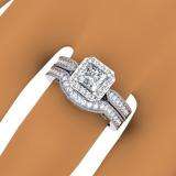 1.50 Carat (ctw) 10K White Gold Princess & Round Diamond Ladies Halo Style Bridal Engagement Ring With Matching Band Set 1 1/2 CT